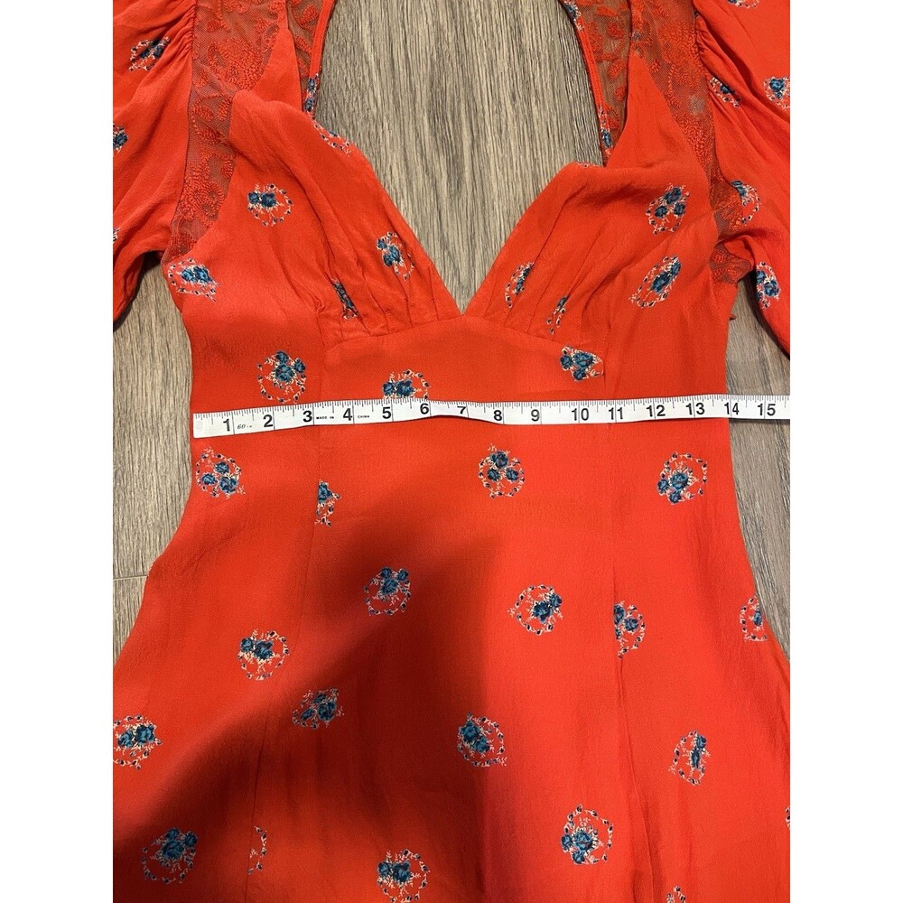 Free People Mockingbird Dress 6 Backless Mini Orange Red Lace Flirty Floral Boho - Picture 12 of 16